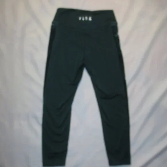 PINK womens LEGGINGS athletic GREEN high-rise COZY velour stripes SIZE M - Picture 7 of 10